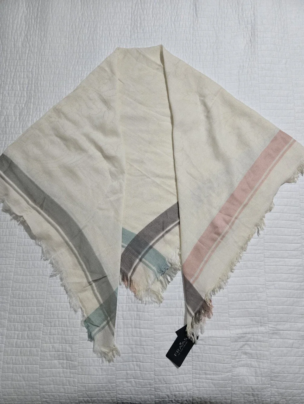 Fraas Cream Square Scarf with Sage Green and Gray Stripes